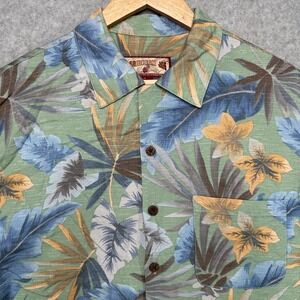 Caribbean Joe Hawaiian Tropical Floral Print Short Sleeve Button Up Shirt Mens M